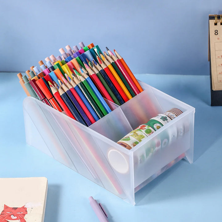 Minimalist Oblique Pen Holder Storage Box Transparent Multifunction Large Capacity Pen Bucket Office Desk Stationery Organizer