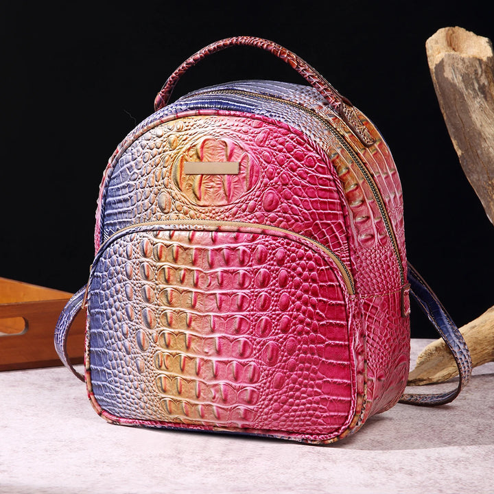 Luxury Crocodile Pattern Backpack Vintage Travel Daypack Classic Preppy School Knapsack