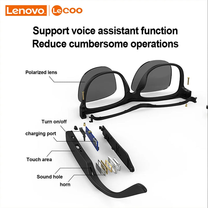 New Original Lenovo Lecoo C8 Smart Glasses Headset Wireless Bluetooth Sunglasses Outdoor Sport Earphone HD Mic Calling Headphone - Total Trends Fusion