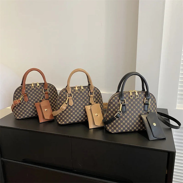 Luxury Shell Bag Fashion Women's Handbag Korean Style Shoulder Bag Plaid Print Crossbody Bag Shell Shape Wallet Card Bag
