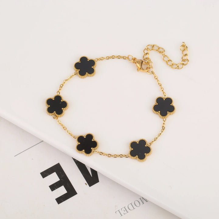Adjustable New Design Gold Plated Stainless Steel 316L Plant Flower Bracelet With Five Leaf Petals Women's Luxury Gifts Clover - Total Trends Fusion