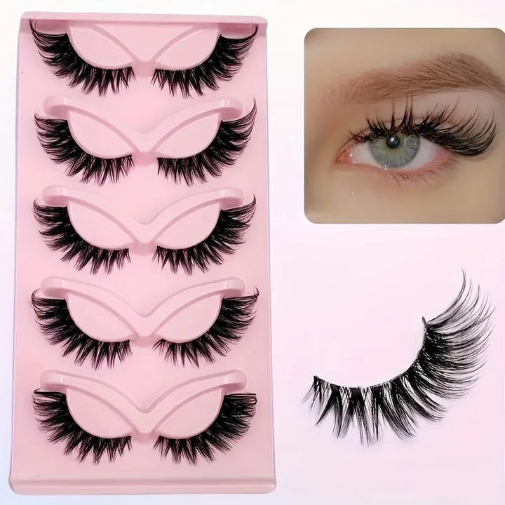 5 Pairs Cat Eye False Eyelashes - Hypoallergenic, Natural Long Manga Lashes With Winged Ends For Extended Eye Look - Total Trends Fusion