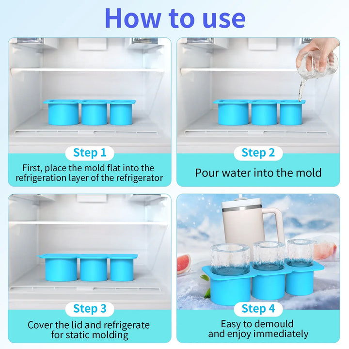 Silicone Ice Molds for Stanley Cup 20-40 Oz Ice Tray Water Bottles Ice Grid Quick Freeze with Lid Making Mold Cube Tray BPA