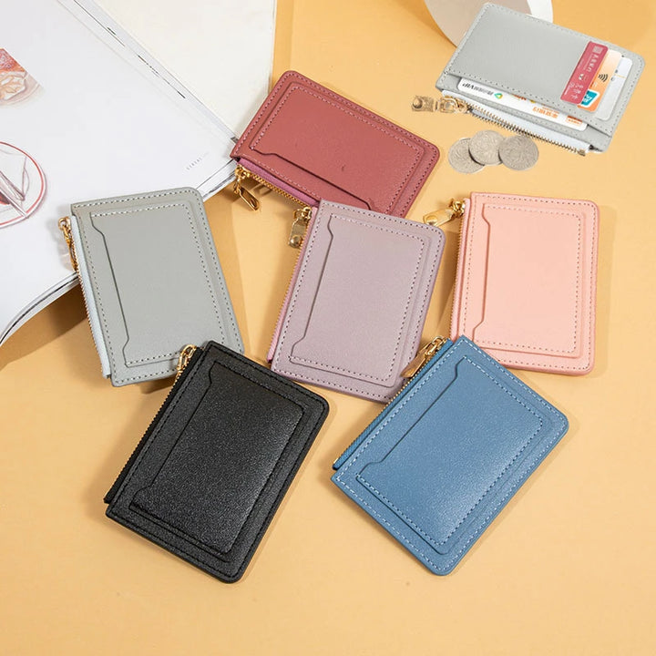 1PC Ultra-Thin Women Men Credit ID Card Holder PU Leather Zipper Fashion Small Wallet Money Bag Case Coin Purse Clip Organizer