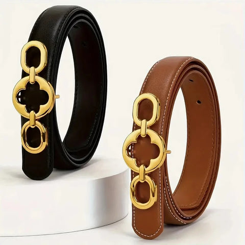 Vintage Flower Ring Buckle Genuine Leather Belts Classic Solid Color Waistband Casual Jeans Pants Belt For Women Girls - Total Trends Fusion