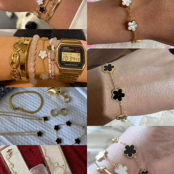Adjustable New Design Gold Plated Stainless Steel 316L Plant Flower Bracelet With Five Leaf Petals Women's Luxury Gifts Clover