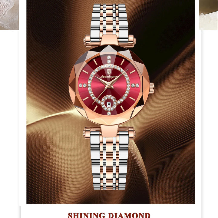 POEDAGAR Luxury Watch For Woman High Quality Diamond Ladies Quartz Watch Waterproof Date Stainless Steel Women Watches reloj+box