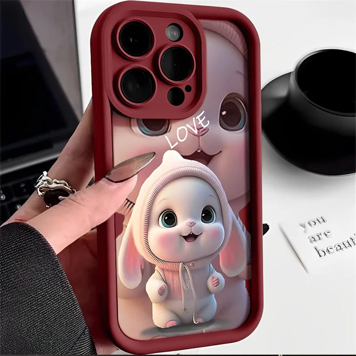 Lovely Pink Rabbit Silicone Case For Samsung Galaxy S24 S23 Ultra S22 S21 Plus S20 FE A12 A32 A52 A52S A23 A33 A53 A14 A34 A54