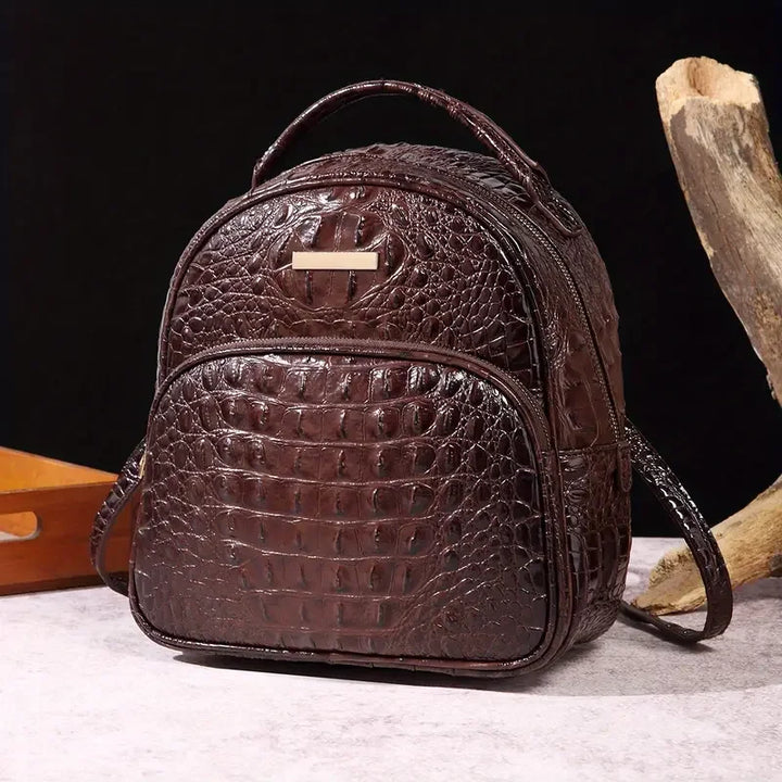 Luxury Crocodile Pattern Backpack Vintage Travel Daypack Classic Preppy School Knapsack