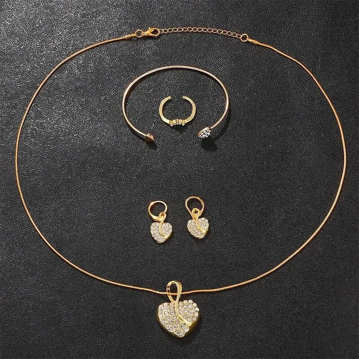 Women's Quartz Watch Gold Luxury Women Ring Necklace Earring Rhinestone Fashion Wristwatch Casual Ladies Watches Jewelry Set - Total Trends Fusion