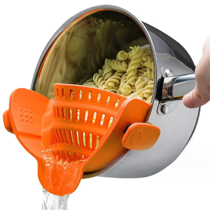 1pc Adjustable Silicone Clip-On Strainer for Pots, Pans, and Bowls - Handheld Drainer for Noodles, Pasta - Total Trends Fusion