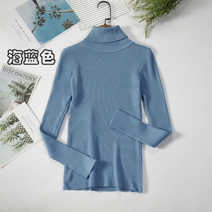 ZOKI Simple Women Turtleneck Sweater Winter Fashion Pullover Elastic Knit Ladies Jumper Casual Solid Black Female Basic Tops - Total Trends Fusion