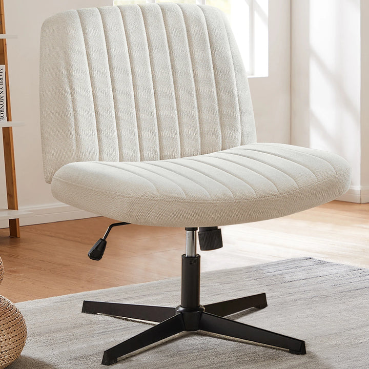 JHK Cross Legged Office Chair Armless Wide Desk Chair with Dual-Purpose Base Adjustable Swivel Fabric Task Vanity Home Office - Total Trends Fusion