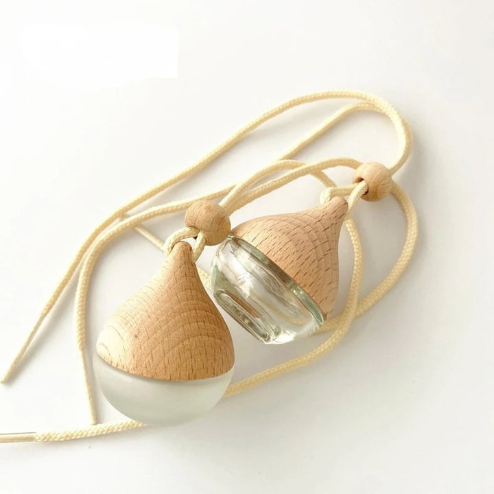 5ml Empty Pendant Auto Perfume Frosted Mini Perfume Bottles with Wood Lid Frosted Glass Bottle Essential Oil Container Portable