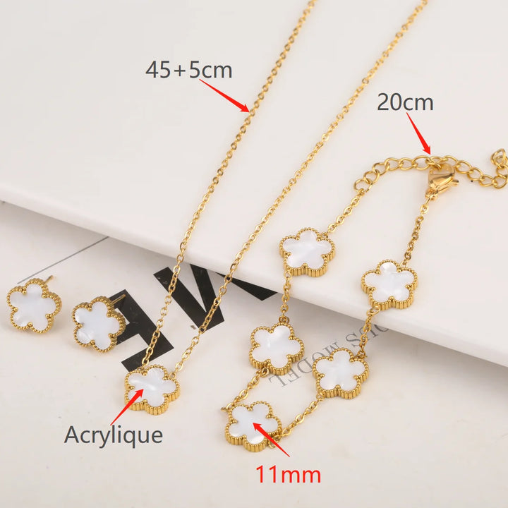 Adjustable New Design Gold Plated Stainless Steel 316L Plant Flower Bracelet With Five Leaf Petals Women's Luxury Gifts Clover - Total Trends Fusion