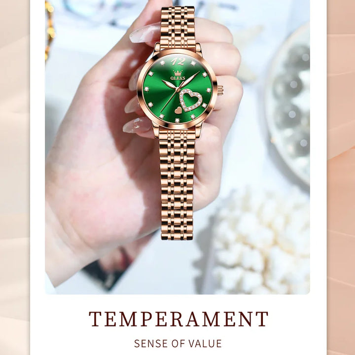 OLEVS Japan Quartz Women Watch Stainless steel Bracelet "Love" Dial Fashion Elegant Waterproof Luminous Quartz Watch for Ladies