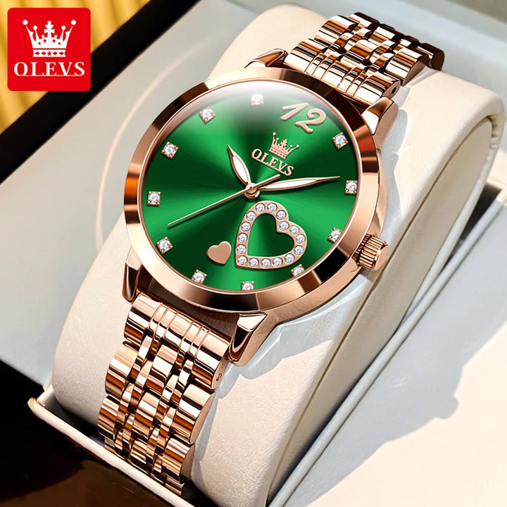 OLEVS Japan Quartz Women Watch Stainless steel Bracelet "Love" Dial Fashion Elegant Waterproof Luminous Quartz Watch for Ladies - Total Trends Fusion