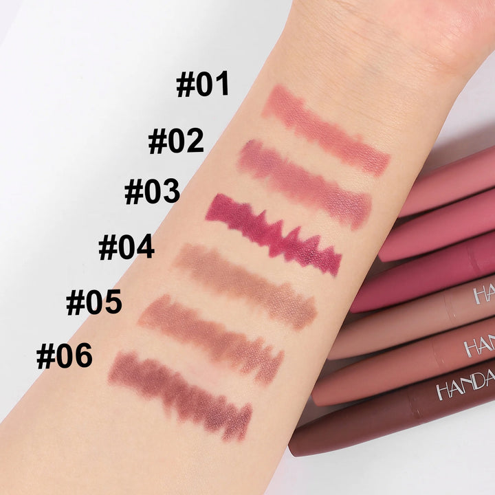 Handaiyan 6 Colors Matte Waterproof Velvet Nude Lipstick Pencil Lip Liner Sexy Red Pink Pigments Makeup Long Lasting
