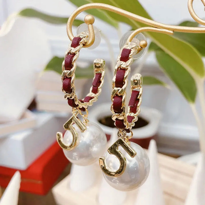 Luxury Vintage Number 5 Pearl Hoop Earrings Accessories Girls Gift Woman Earring Fashion Jewelry - Total Trends Fusion