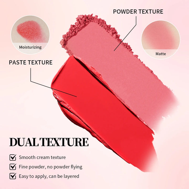 Crème & Powder Blush Duo Palette – Long-Lasting Matte & Dewy Finish Pink, Peach & Orange Pigments