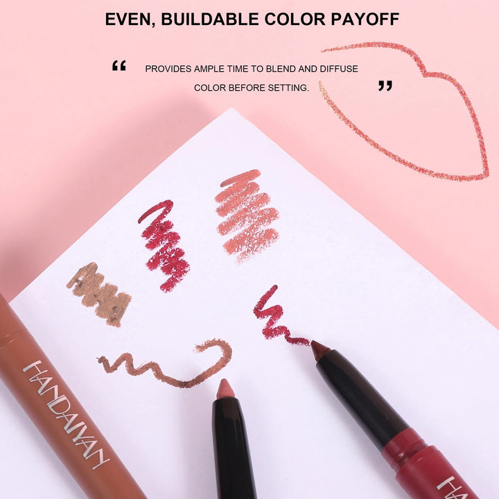 Handaiyan 6 Colors Matte Waterproof Velvet Nude Lipstick Pencil Lip Liner Sexy Red Pink Pigments Makeup Long Lasting