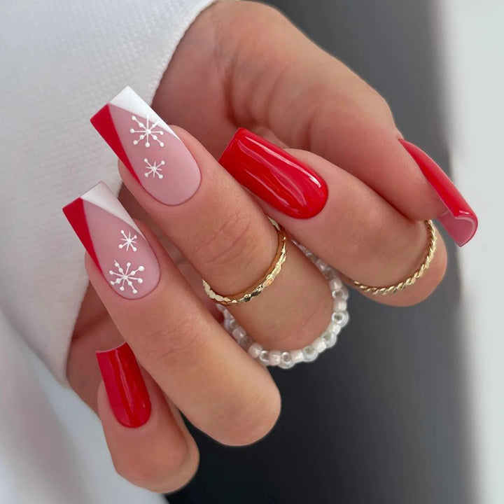 Hot New Women Girls 24Pcs Long Square Red French White Border Heart Full Coverage Wearable Fake Nail Press on Nail Art