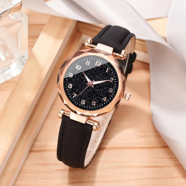 5pcs Set Womens Watches Set Ladies Fashion Watch Black Female New Simple Casual Womens Analog WristWatch Bracelet Gift No Box - Total Trends Fusion
