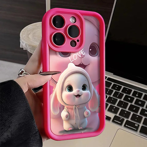 Lovely Pink Rabbit Silicone Case For Samsung Galaxy S24 S23 Ultra S22 S21 Plus S20 FE A12 A32 A52 A52S A23 A33 A53 A14 A34 A54