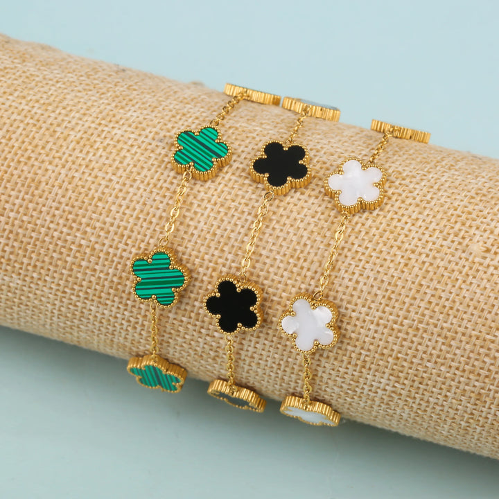 Adjustable New Design Gold Plated Stainless Steel 316L Plant Flower Bracelet With Five Leaf Petals Women's Luxury Gifts Clover - Total Trends Fusion