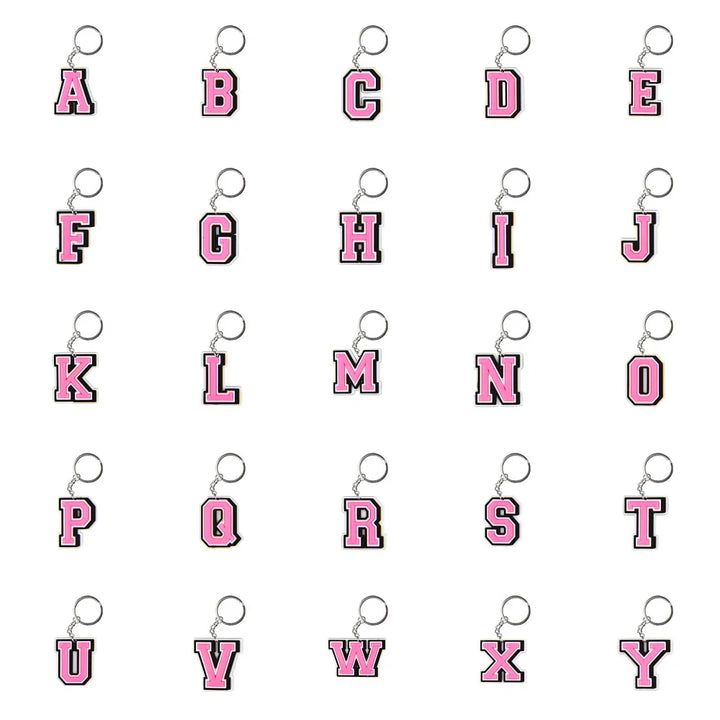 1pcs Cute Cartoon Pink Keychains Boys Girls A-Z Keyrings Kids Alphabet Key Chains Letter Key Rings For Birthday Gifts