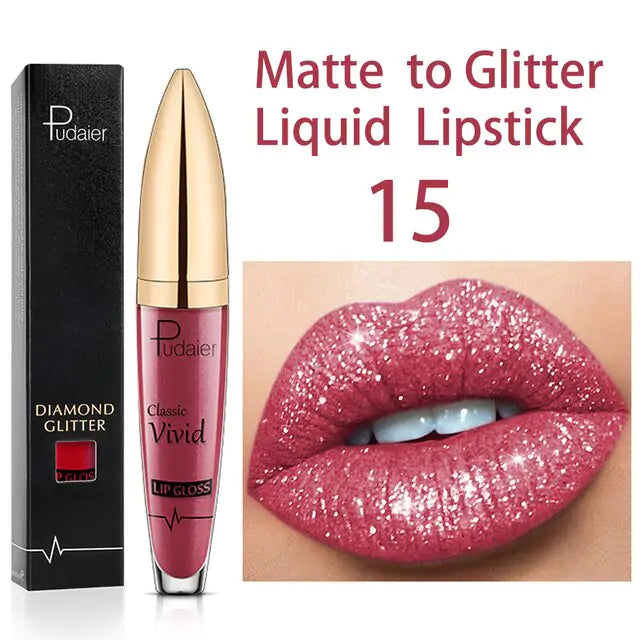 Waterproof Diamond Glitter Lip Gloss Shimmer Pearl Colour Lip Gloss 18 Colors Matte Glitter Liquid Diamond Lipstick