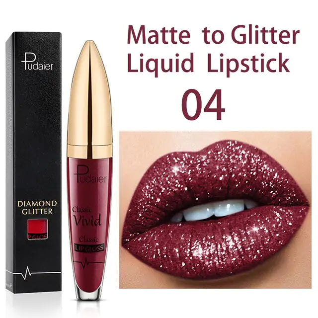 Waterproof Diamond Glitter Lip Gloss Shimmer Pearl Colour Lip Gloss 18 Colors Matte Glitter Liquid Diamond Lipstick