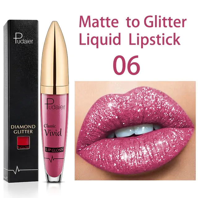 Waterproof Diamond Glitter Lip Gloss Shimmer Pearl Colour Lip Gloss 18 Colors Matte Glitter Liquid Diamond Lipstick