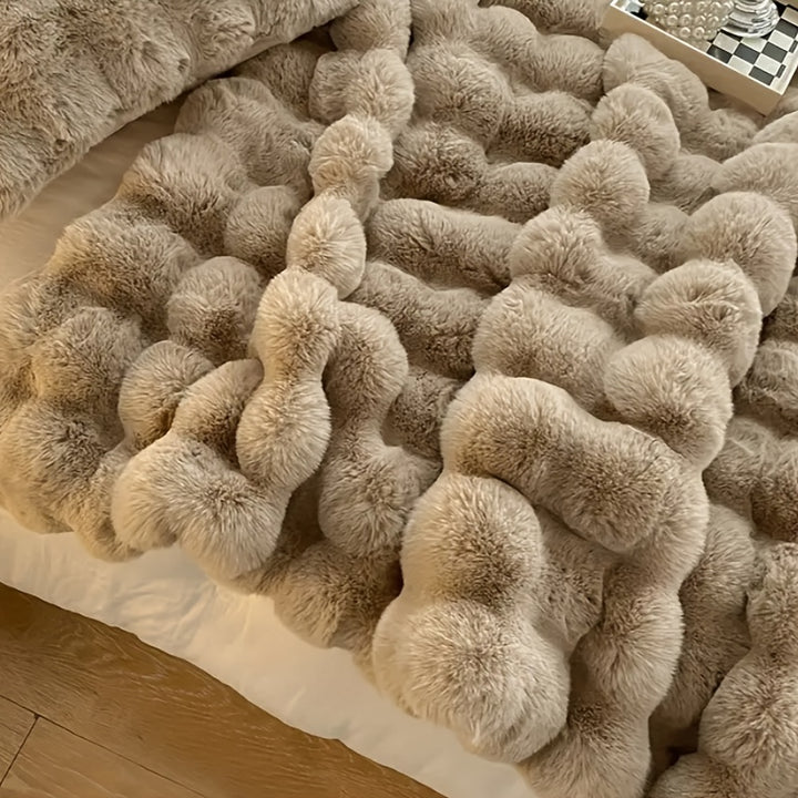 Luxurious Reversible Faux Rabbit Fur Blanket - Ultra-Soft, Fluffy Bubble Plush Throw in Light Gray - Ideal for Sofa, Bed, Office & Travel - Perfect All-Season Gift, 51"x63" or 71"x79, Nap Blanket, Dormitory, Christmas Gift