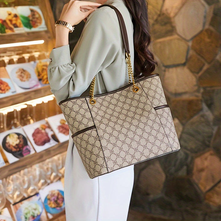 Retro Printed Tote Bag, Large Capacity Shoulder Bag, Fashionable Portable Women's Bag - Total Trends Fusion