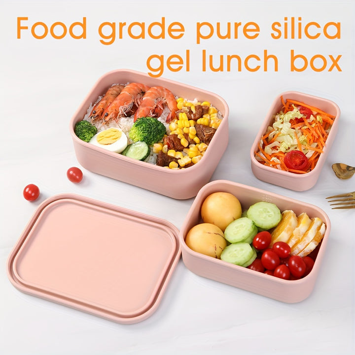 3pcs Silicone Bento Lunch Box Set with Lids - Airtight, Microwave & Dishwasher Safe Food Storage Containers in Green/Pink/Blue - Perfect for School, Office, Camping & Picnics (10oz, 23.6oz, 44oz) - Total Trends Fusion