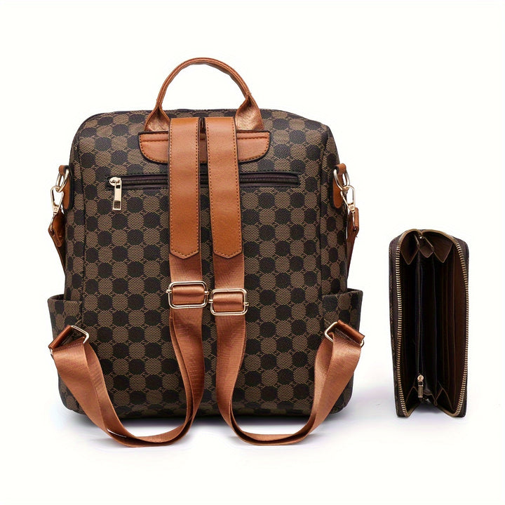2-piece Wallet And Backpack Set, Printed Large-capacity Portable Backpack For Daily Commuting And Travel - Total Trends Fusion