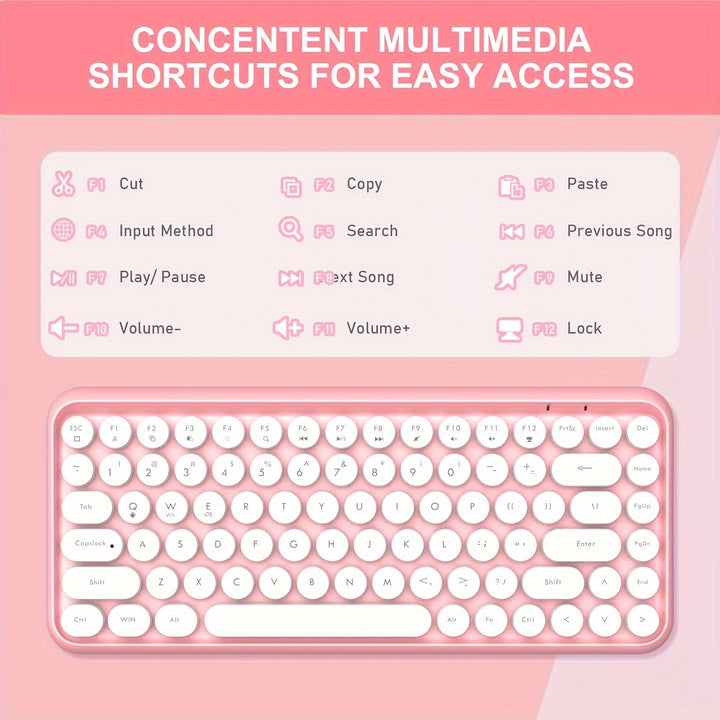 ZIYOU LANG Wireless BT Keyboard, Mini Portable 84-Key Typewriter Retro Round Keycaps Keyboard, Compatible With Android, Windows, PC, Tablet-Dark, Perfer For Home And Office Keyboards(Pink) - Total Trends Fusion