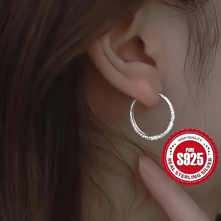 S925 Sterling Silver Earrings, Starry River Shiny Glitter Hoop Earrings Frosted Shiny Hoop Earrings Valentine's Day Mother's Day Jewelry Gifts - Total Trends Fusion