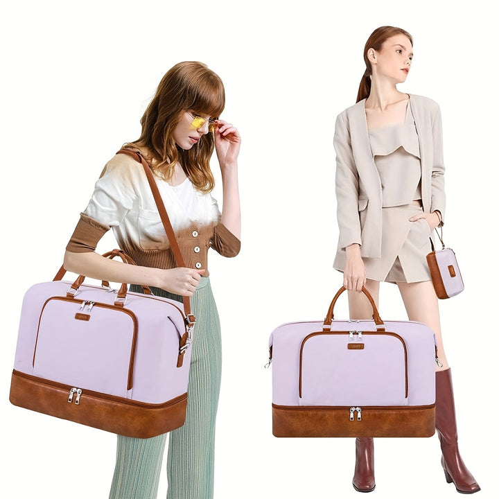 3pcs Travel Weekender Bag for Women, Overnight Bag with Shoe Compartment, Oversized Travel Duffel Bag Carry On Tote with Trolley Sleeve 21" for Weekend Travel Business Trip - Total Trends Fusion