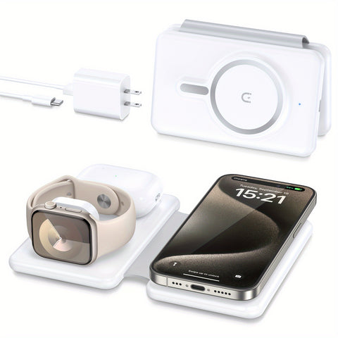 Wireless Charger for iPhone - 3 in 1 Charging Station for Apple Devices, Travel Magnetic Charger pad for iPhone 15 14 13 12 pro max & AirPods 3/2/Pro & Apple Watch - Total Trends Fusion