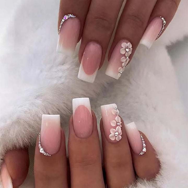 24Pcs Long Fake Nails Almond Press on Nail French Tip Glue on Nails Rainbow Ice Cream Design Acrylic Nails Almond Nails for Women and Girls