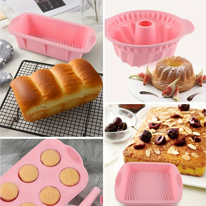 6pcs, Nonstick Silicone Bakeware Set, Cake Pan, Muffin Pan, Bundt Pan, Loaf Pan, Heat Resistant Bread Molds, Baking Tools, Kitchen Gadgets, Kitchen Accessories - Total Trends Fusion