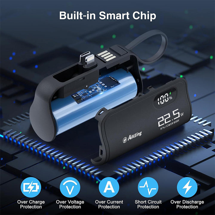 Aikeing Capsule mini mobile charger 5800mAh mobile power, 22.5w fast charge for iPhone 15/15 Pro Max/14/13/12/11/XR/8/ Samsung, Android mobile phone digital accessories, etc - Total Trends Fusion