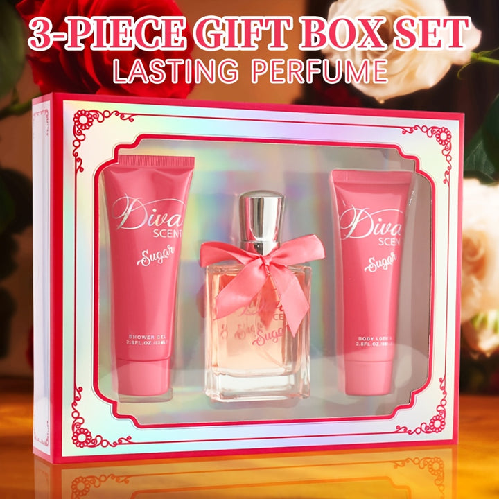 3-Piece Set, Women's Eau De Parfuma Spray&ShowerGel&Body Lotion Gift Box, Long Lasting Fragrance, Perfect For Halloween, Holiday Gifts, Dating, Daily Life, Parties, 1.7 Fl Oz Perfume, 2.8 Fl Oz ShowerGel, 2.8 Fl Oz Body Lotion
