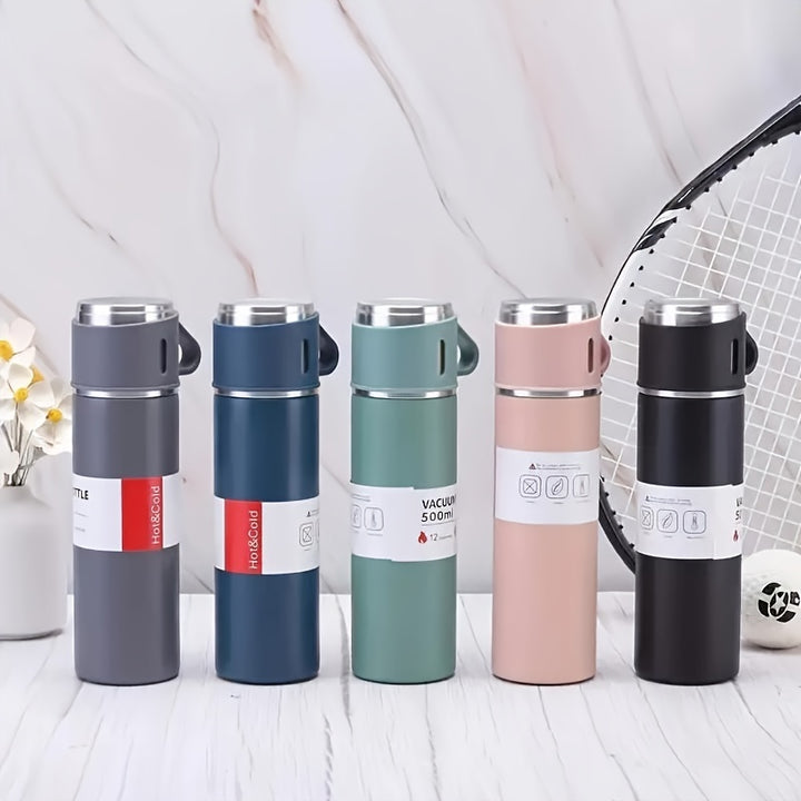 500ml Stainless Steel Insulated Water Cup Set - Premium, Leakproof & Portable Tumbler with 2 Lids for Travel, Outdoor Adventures & Driving - Keeps Drinks Hot or Cold - Total Trends Fusion