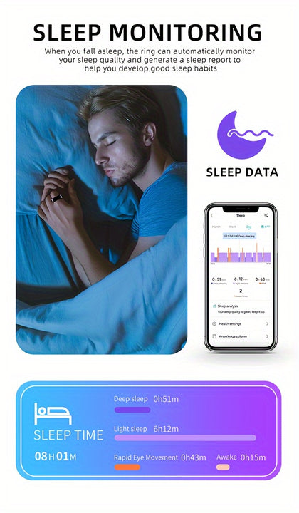 Smart Ring Fitness Tracker, Steps, Distance, Calories, Sleep Tracking, Exercise Monitoring, Compatible with iPhone Android, IP68 Waterproof, Smart Jewelry, Accessories, Gift for Women Men