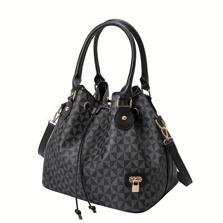 Women's Chic Argyle Pattern Bucket Bag, Drawstring Handbag, Versatile Crossbody Bag & Purse - Total Trends Fusion