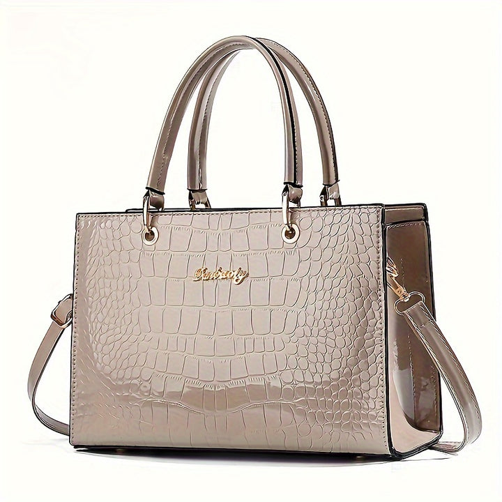 Chic Crocodile-Pattern Shoulder Bag for Women: Elegant, Versatile with Secure Zipper, Polyester-Lined Messenger Bag for Every Occasion - Total Trends Fusion