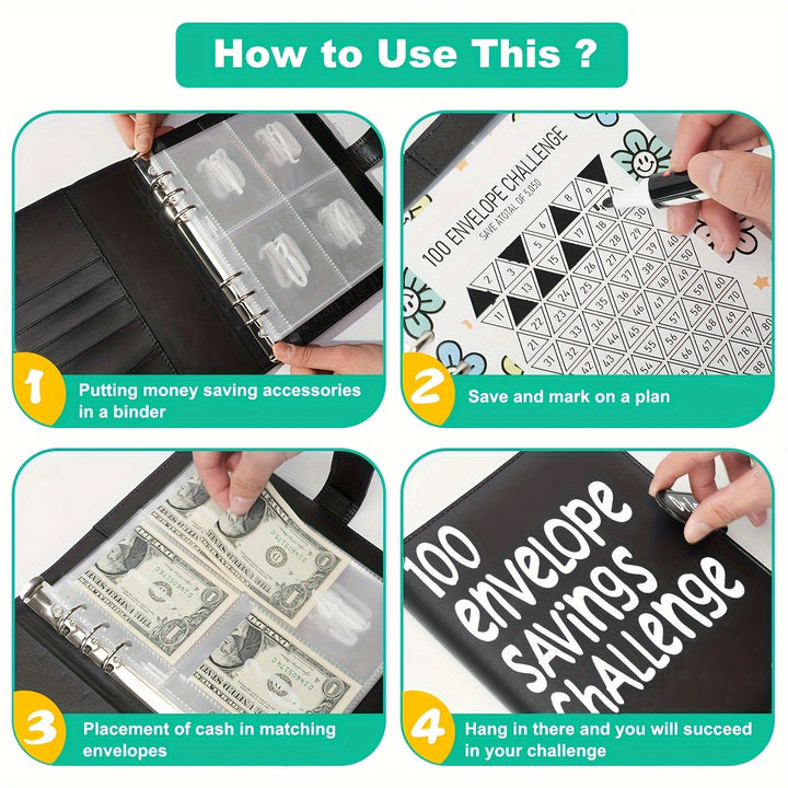 [Upgraded version]1 Piece 100 Envelope Saving Challenge Binder, Budget Binder, Money Saving Challenge Book, Notebook, Money Organizer, Budget Planner Book for Budgeting, New Year gift - Total Trends Fusion